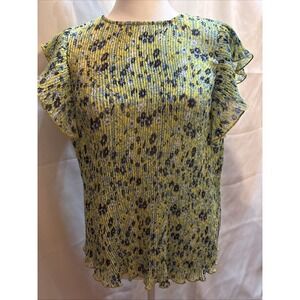 RD &‎ Koko Women's Size Medium Flutter Sleeve Pleated Light Floral Top Yellow